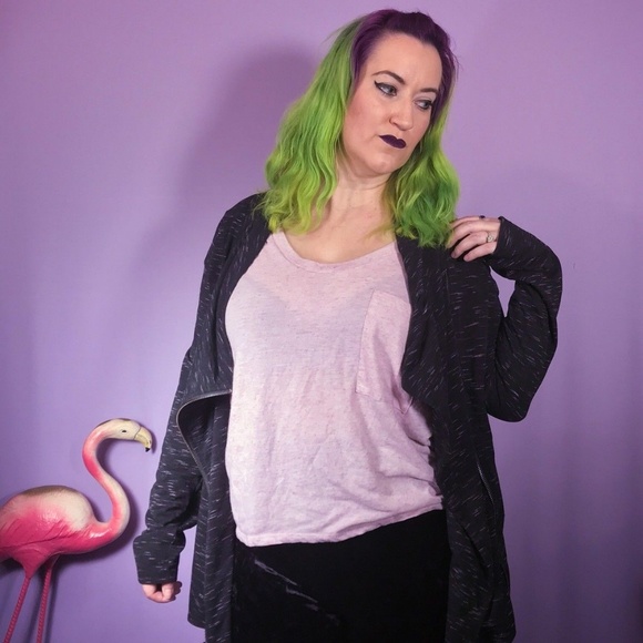 Black Cowl Neck Moto Zip Up Sweater Jacket SZ M - Picture 2 of 4